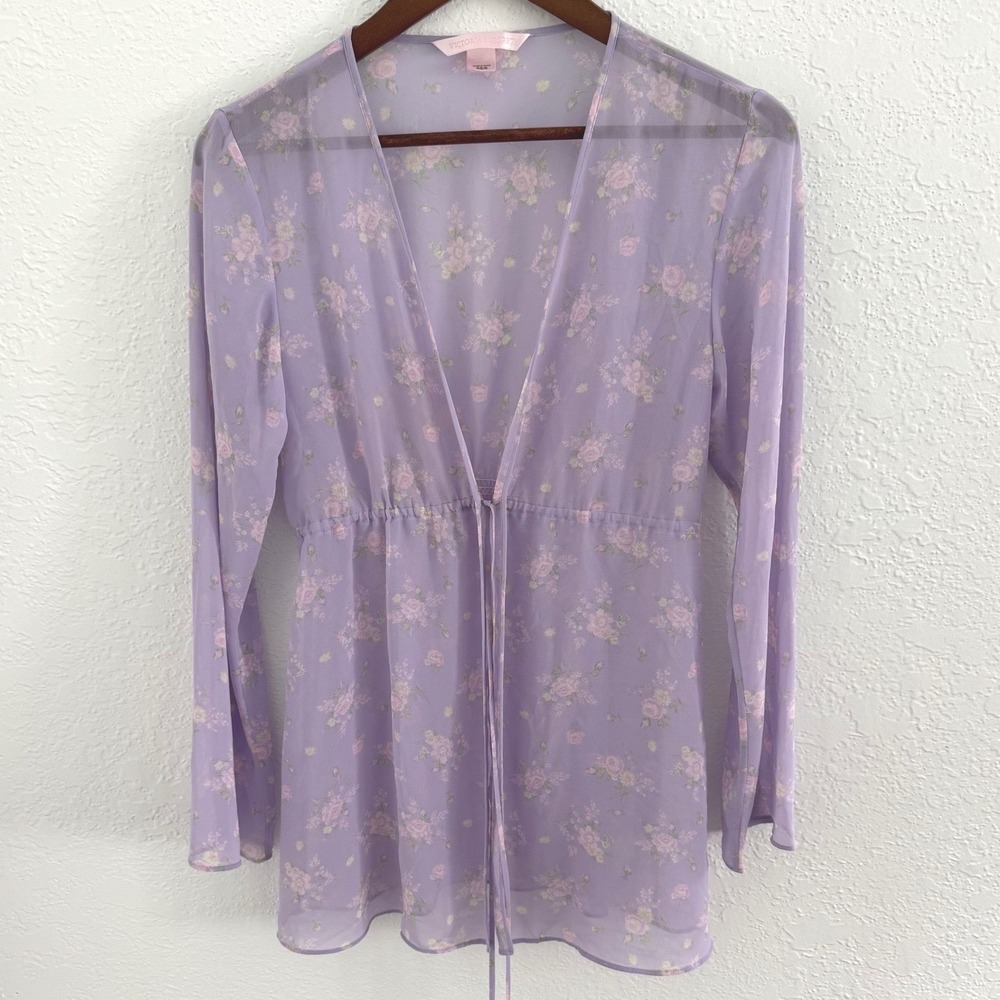 Victoria's Secret Kimono Robe Women's XS/SM Sheer Lavender Floral Fairycore